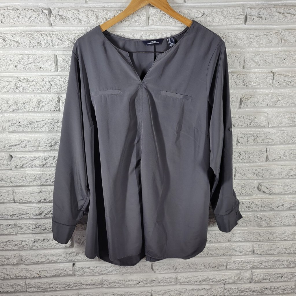 Lands End Outfitters Womens Top 20w Plus Roll Tab Sleeve Gray Gra8e